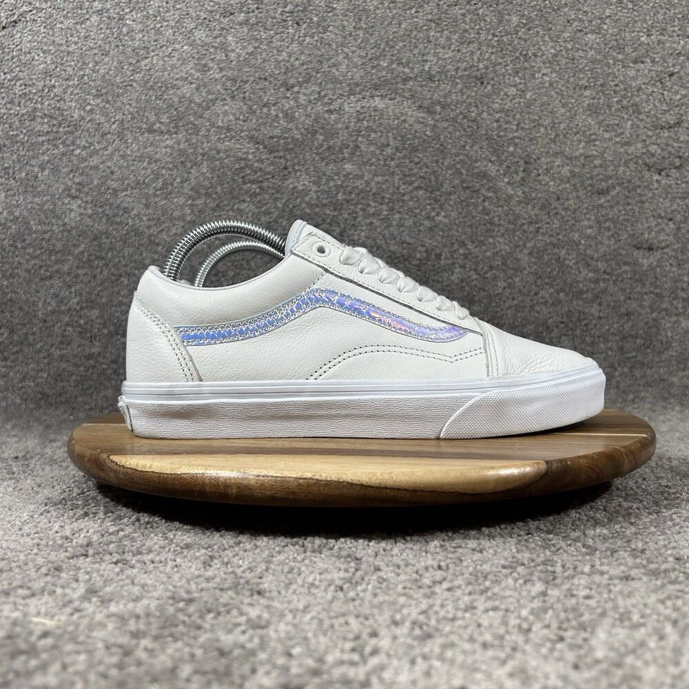 Vans Old Skool Holo Sidestripe Women’s Size 9 White Leather Skate Shoes Used